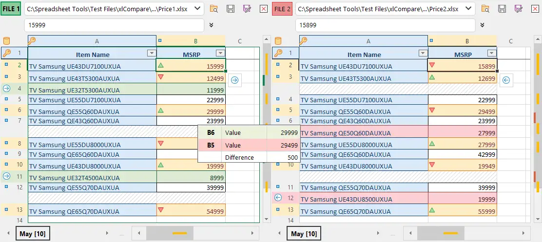 兩個 Excel 檔案的差異報告
