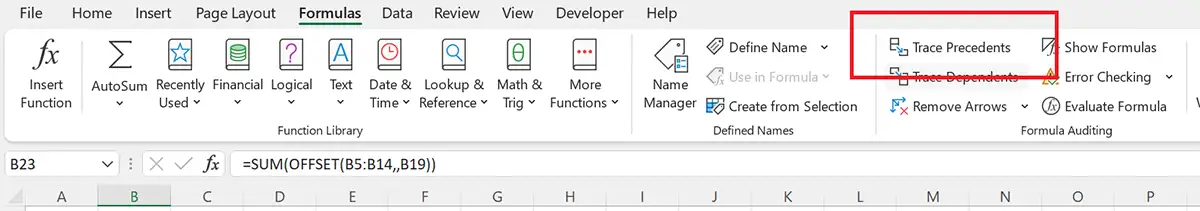 Excel 365 中的追蹤引用單元格命令