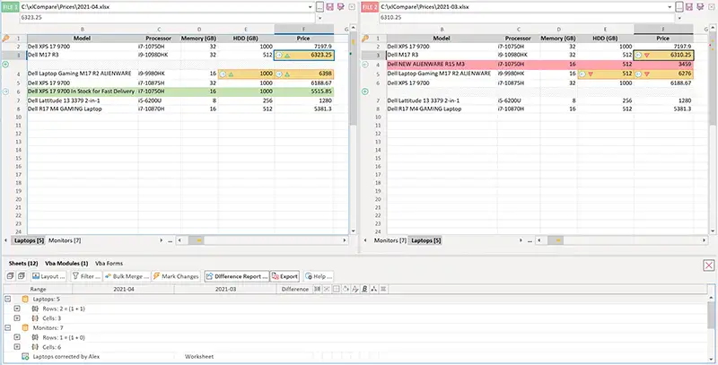 對比兩個 Excel 檔案的差異——結果