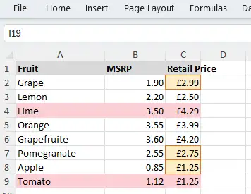 帶高亮變更並匯出為 XLSX 檔案的 Excel 工作表