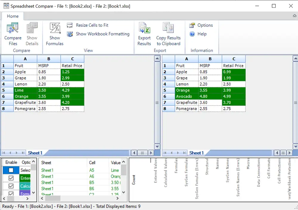 在 Spreadsheet Inquire 中對比 Excel 檔案