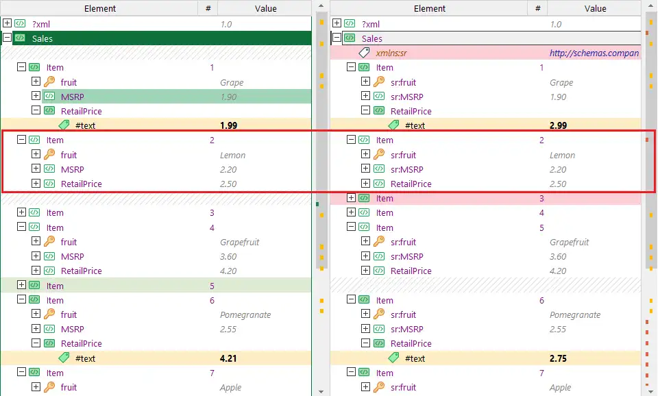 對比 XML 檔案時忽略元素名稱與屬性中的名稱空間