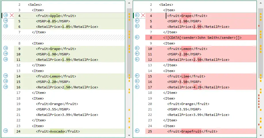 對比 XML 文字
